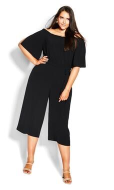 City Chic Women's Black Off Shoulder Wide Leg Cropped Jumpsuit Size XL/22 NWT